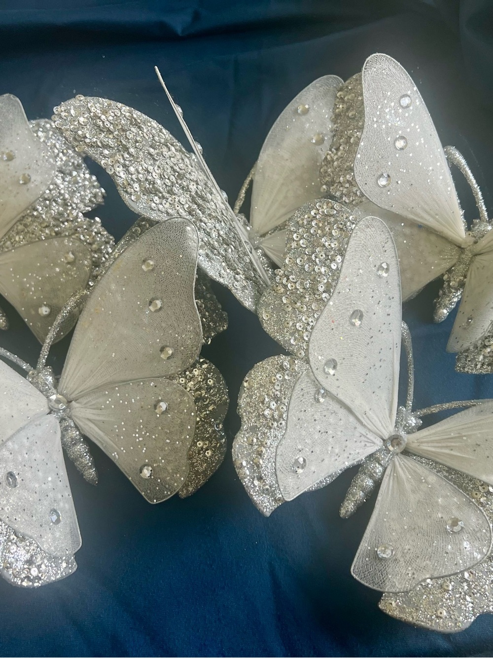 Silver Sequined Butterfly Ornament set 5